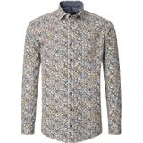 CASA MODA - Sport Casual Fit - Overhemd - Wit met Groen en Blauw Dessin - Strijkvriendelijk