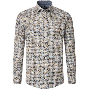 CASA MODA - Sport Casual Fit - Overhemd - Wit met Groen en Blauw Dessin - Strijkvriendelijk