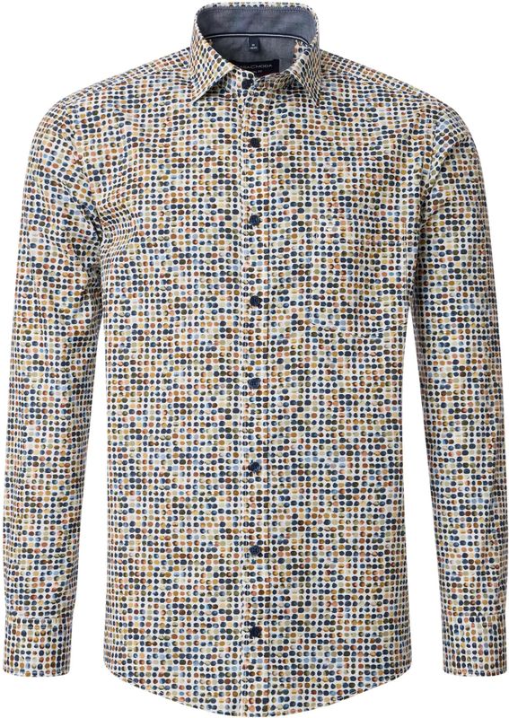 CASA MODA - Sport Casual Fit - Overhemd - Wit met Groen en Blauw Dessin - Strijkvriendelijk