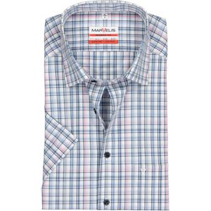 MARVELIS modern fit overhemd, korte mouw, popeline, wit met blauw en roze geruit