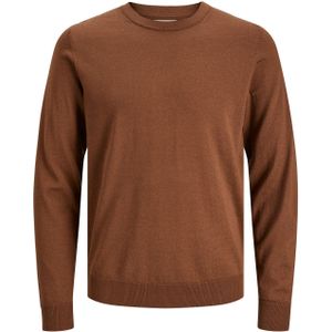 JACK & JONES Mark merino knit crew neck slim fit, heren pullover wol met O-hals, bruin -  Maat: M