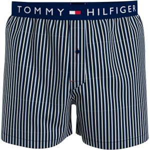Tommy Hilfiger woven boxer (1-pack), heren boxers wijd katoen, blauw gestreept -  Maat: S