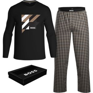 BOSS Dynamic Long Set, heren pyjama set, zwart met beige en wit dessin -  Maat: XL