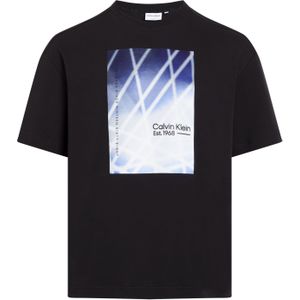 Calvin Klein Linear Graphic Interlock T-shirt, heren T-shirt korte mouw O-hals, zwart dessin -  Maat: L