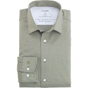 OLYMP Luxor 24/7 modern fit overhemd, tricot, olijfgroen dessin