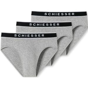 SCHIESSER - 95/5 - Slip - Grijs-Melange - 3-Pack, Biologisch Katoen, Geweven Elastische Tailleband
