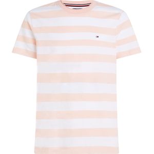 Tommy Hilfiger Slub Cotton Stripe Tee, heren T-shirt korte mouw O-hals, lichtroze-wit gestreept