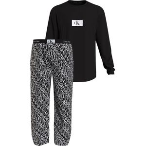 Calvin Klein heren pyjama O-hals, zwart shirt, logo print broek - Maat: S
