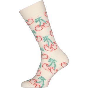 Happy Socks Cherry Sock, wit met rode kersen - Unisex - Maat: 41-46