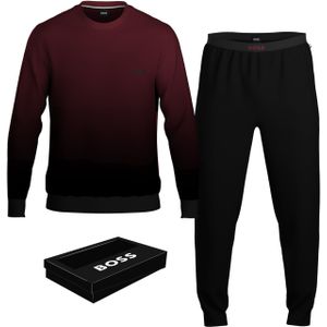 BOSS Relax Long Set, heren lounge set, zwart met donkerrood