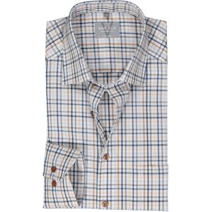 MARVELIS comfort fit overhemd, popeline, wit met blauw en beige geruit 41