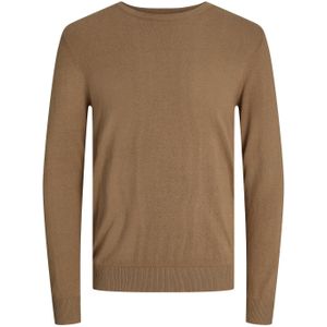 JACK & JONES Emil knit crew neck slim fit, heren pullover viscosemengsel met O-hals, camel bruin -  Maat: XS