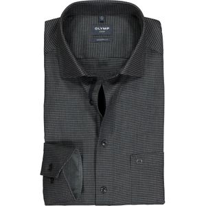 OLYMP Luxor modern fit overhemd, mouwlengte 7, zwart pied de poule (contrast) 46