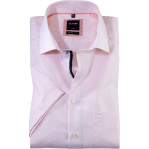 OLYMP Luxor modern fit overhemd, korte mouw, popeline, zalmkleurig gestreept