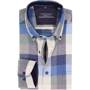 CASA MODA - Sport Comfort Fit - Overhemd - Wit met Blauw en Groen Geruit - Strijkvriendelijk