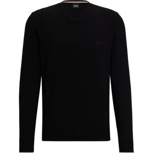 BOSS Pacello regular fit trui katoen, heren trui middeldik V-hals, zwart