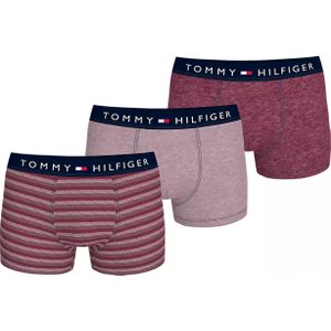 Tommy Hilfiger trunk (3-pack), heren boxers normale lengte, verschillende kleuren rood melange en gestreept - Maat: M
