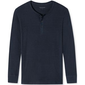 SCHIESSER Retro Rib T-shirt (1-pack), heren shirt lange mouwen dubbele rib biologisch katoen knoopsluiting donkerblauw