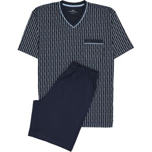 Gotzburg - Heren Shortama - Blauw met Lichtblauw en Wit Dessin - Korte Broek en Shirt met Korte Mouwen