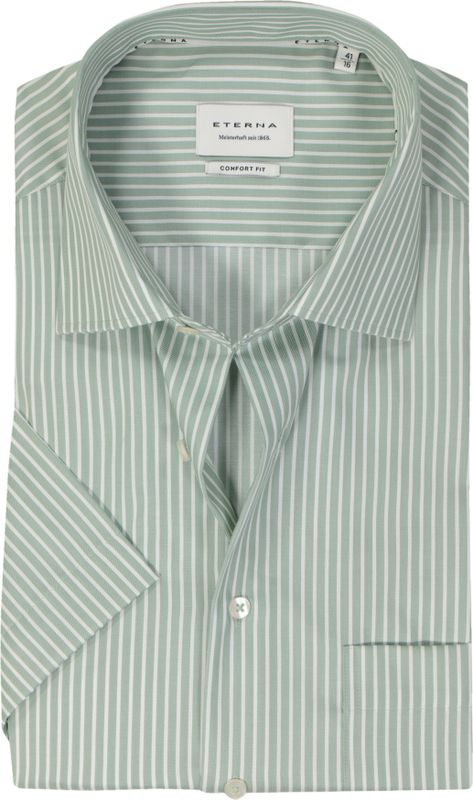ETERNA - Comfort Fit - Overhemd - Lichtgroen met Wit Gestreept - Korte Mouw - Strijkvrij