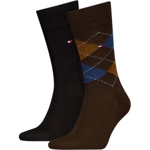 Tommy Hilfiger Sock Check (2-pack), heren sokken, koffie bruin geruit
