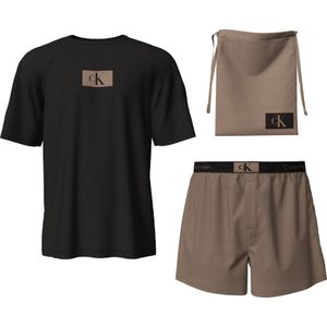 Calvin Klein heren shortama O-hals, zwart shirt, beige broek -  Maat: M