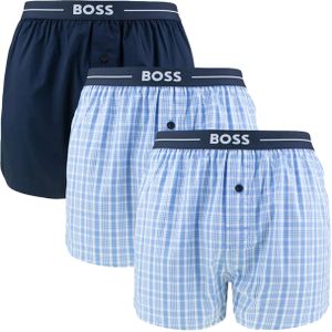 HUGO BOSS boxershorts woven (3-pack), heren boxers wijd model, blauw -  Maat: L