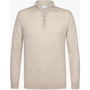 Profuomo heren trui wol, slim fit trui met korte rits, beige