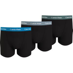 Calvin Klein Trunk (3-pack), heren boxers normale lengte, zwart met gekleurde tailleband -  Maat: 3XL