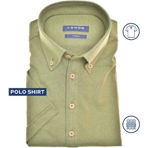 Ledub slim fit overhemd, korte mouw, jersey, middengroen