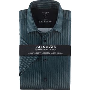 OLYMP 24/7 Level 5 body fit overhemd, korte mouw, tricot, groen dessin