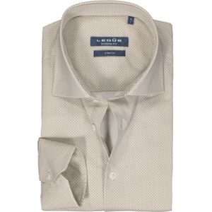 Ledub modern fit overhemd, popeline, lichtbruin met wit mini dessin 41