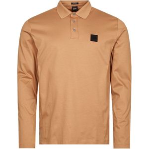 BOSS Pado regular fit polo lange mouw, jersey, midden beige