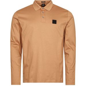 BOSS Pado regular fit polo lange mouw, jersey, midden beige