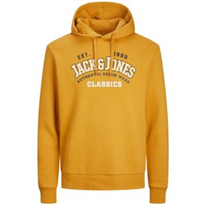 JACK & JONES Logo sweat hood regular fit, heren hoodie katoenmengsel met capuchon, okergeel