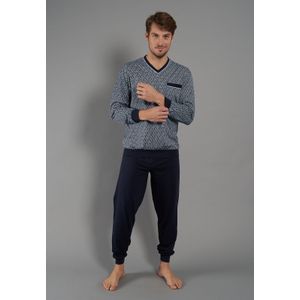 Gotzburg heren pyjama V-hals, donkerblauw mini dessin -  Maat: XXL