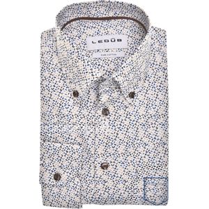 Ledub modern fit overhemd, mouwlengte 72 cm, popeline, wit met blauw, bruin en beige dessin