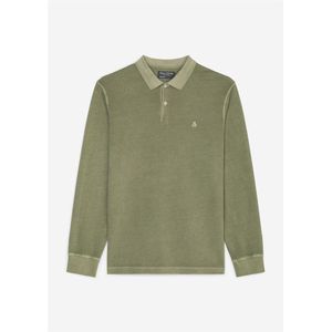 Marc O'Polo regular fit polo, heren poloshirt lange mouw, olijfgroen -  Maat: XXL