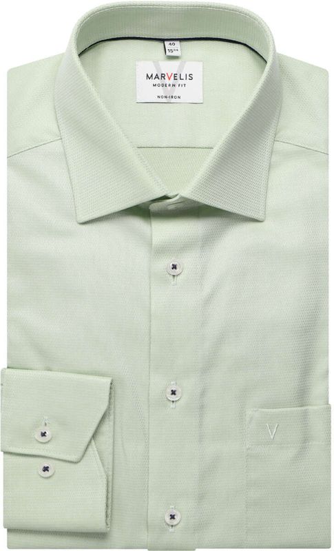 MARVELIS - Modern Fit - Overhemd - Lichtgroen - Structuur