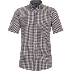 CASA MODA Sport casual fit overhemd, korte mouw, dobby, blauw met wit en oranje geruit