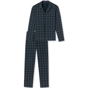 SCHIESSER Fine Interlock pyjamaset, heren pyjama lang interlock met knoopsluiting geruit in nachtblauw -  Maat: XL