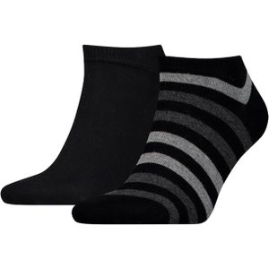 Tommy Hilfiger Duo Stripe Sneaker (2-pack), heren enkelsokken, zwart gestreept -  Maat: 39-42