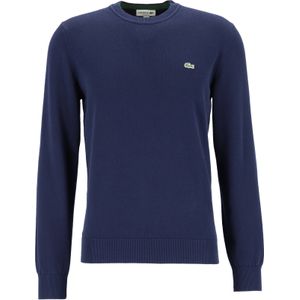 Lacoste trui katoen O-hals, gebreide heren trui, donkerblauw -  Maat: L