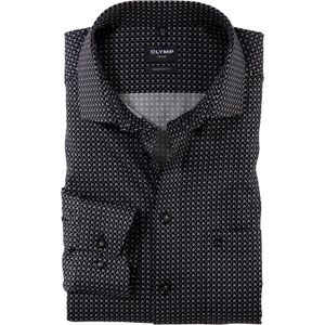 OLYMP modern fit overhemd, dobby, zwart met grijs en wit dessin