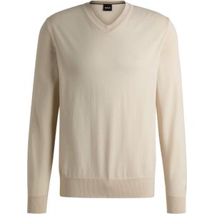 BOSS - Pacello - Trui - Licht Beige - Regular Fit - Katoen - V-hals