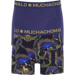 Muchachomalo heren boxershorts (2-pack), heren boxers normale lengte, katoen-modal, Elk, print en blauw -  Maat: L