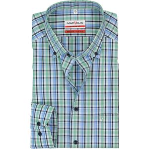 MARVELIS modern fit overhemd, mouwlengte 7, blauw met groen en wit geruit 44