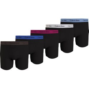 Calvin Klein Boxer Briefs (5-pack), heren boxers extra lang, zwart met gekleurde tailleband -  Maat: S