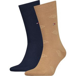 Tommy Hilfiger Sock Monogram Aop Oc (2-pack), heren sokken, kaki dessin -  Maat: 43-46