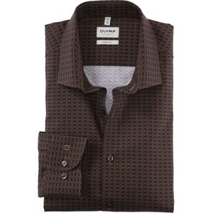 OLYMP Level 5 body fit overhemd, twill, bruin dessin